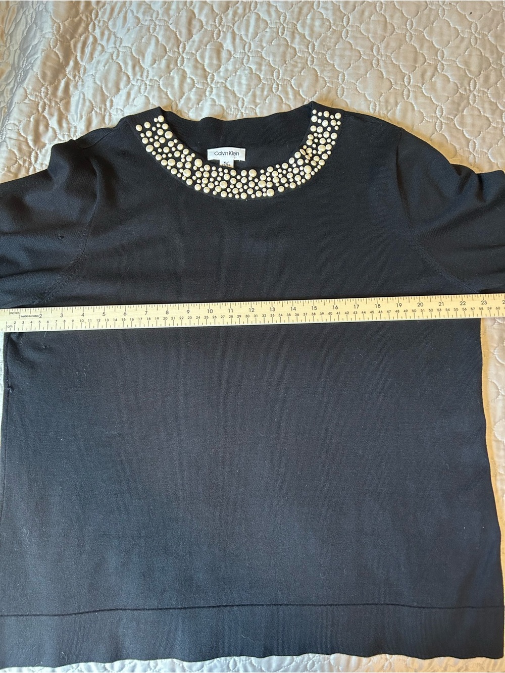 Calvin Klein Black Pullover with White Beaded Collar - Picture 7 of 9